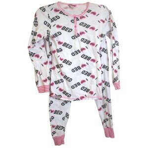 GlamJamz Women's Small Pajamas Set I Love Bed 100% Cotton Long Sleeve Pants #D49